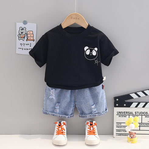 Boys casual suit denim shorts short sleeve two-piece set